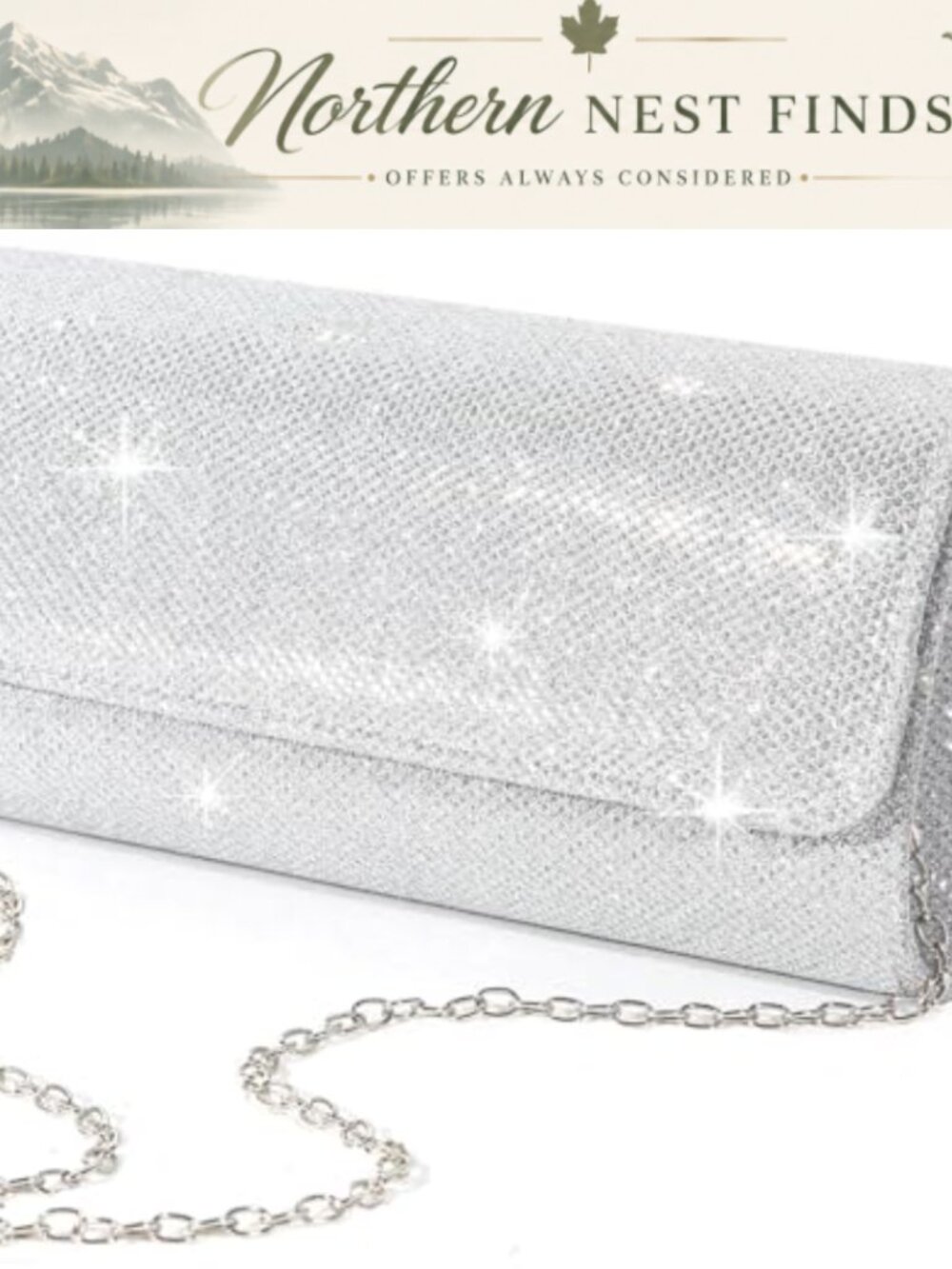 Sparkly Glitter Evening Clutch 3-in-1 Chain Handbag Party Wedding
